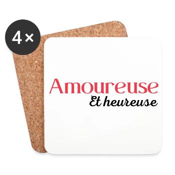 Amoureuse et heureuse - Dessous de verre (lot de 4) - blanc - Devant