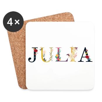 Le nom de JULIA est décoré de fleurs - Dessous de verre (lot de 4) - blanc - Devant