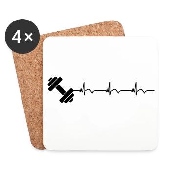 Dumbbell Gym Fitness Bodybuilding ECG Heartbeat - Coasters (set of 4) - white - Front