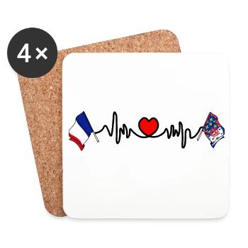 Drapeaux gauche/droite + battement de cœur avec le cœur - Dessous de verre (lot de 4) - blanc - Devant