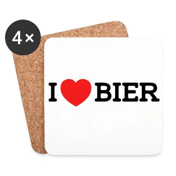 I love Bier (Farben änderbar) - Untersetzer (4er-Set) - Weiß - Vorne