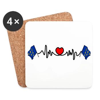Drapeau du West Sussex + battement de cœur & cœur - Dessous de verre (lot de 4) - blanc - Devant