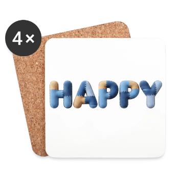 Lettres en tissu heureux Bleu beige raccommodé - Dessous de verre (lot de 4) - blanc - Devant