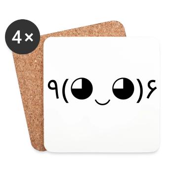 Santé Emote ٩(◕‿◕)۶ Hooray Kaomoji - Dessous de verre (lot de 4) - blanc - Devant