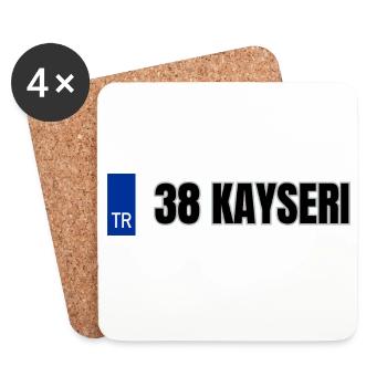 38 Kayseri Kennzeichen | Türkisches Kennzeichen - Untersetzer (4er-Set) - Weiß - Vorne