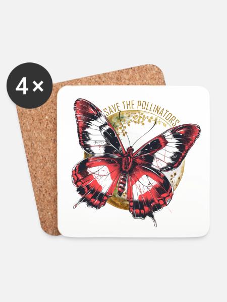 Rettet die Bestäuber - Roter Schmetterling - Untersetzer (4er-Set) - Weiß