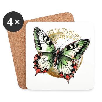 Sauvons les pollinisateurs - Papillon vert - Dessous de verre (lot de 4) - blanc - Devant
