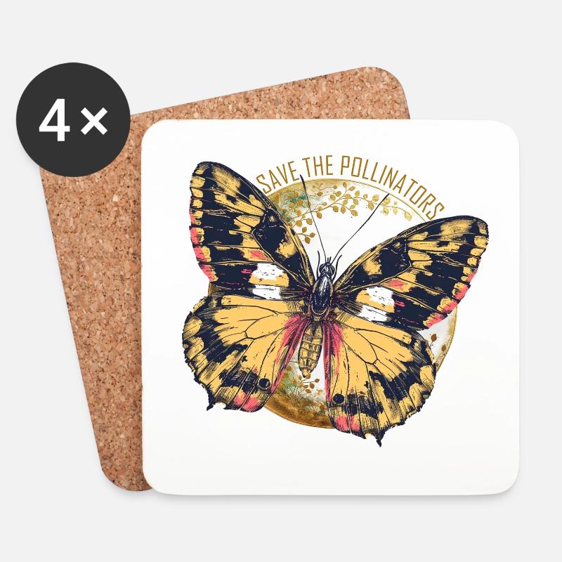 Rettet die Bestäuber - Gelber Schmetterling - Untersetzer (4er-Set) - Weiß