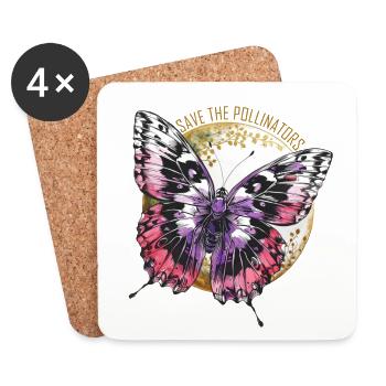 Rettet die Bestäuber - Violet Butterfly - Untersetzer (4er-Set) - Weiß - Vorne