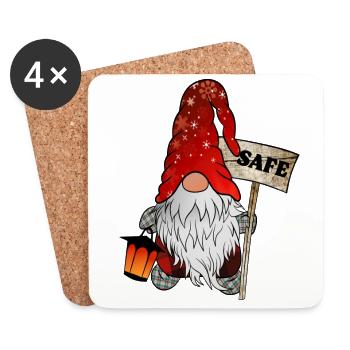 Safe Wichtel – Weihnachtsgnom - Untersetzer (4er-Set) - Weiß - Vorne