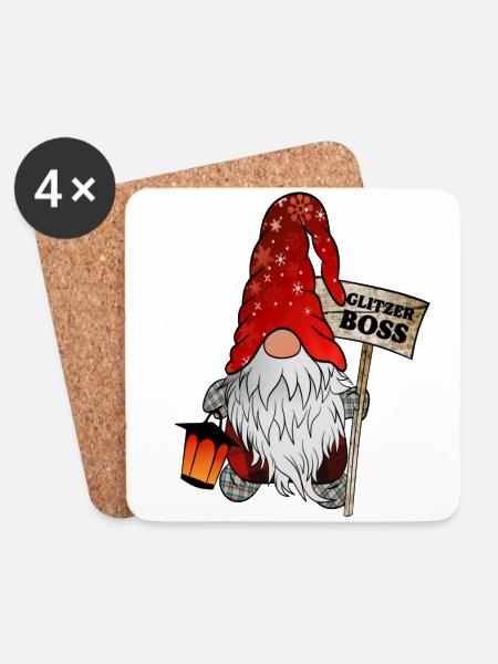 Glitzerboss – Der funkelnde Weihnachtsgnom - Untersetzer (4er-Set) - Weiß