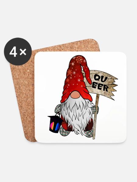 Queer Wichtel LGBTQ+ Weihnachtsgnom - Untersetzer (4er-Set) - Weiß
