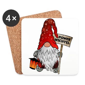 Power Wichtel Weihnachtsgnom - Untersetzer (4er-Set) - Weiß - Vorne