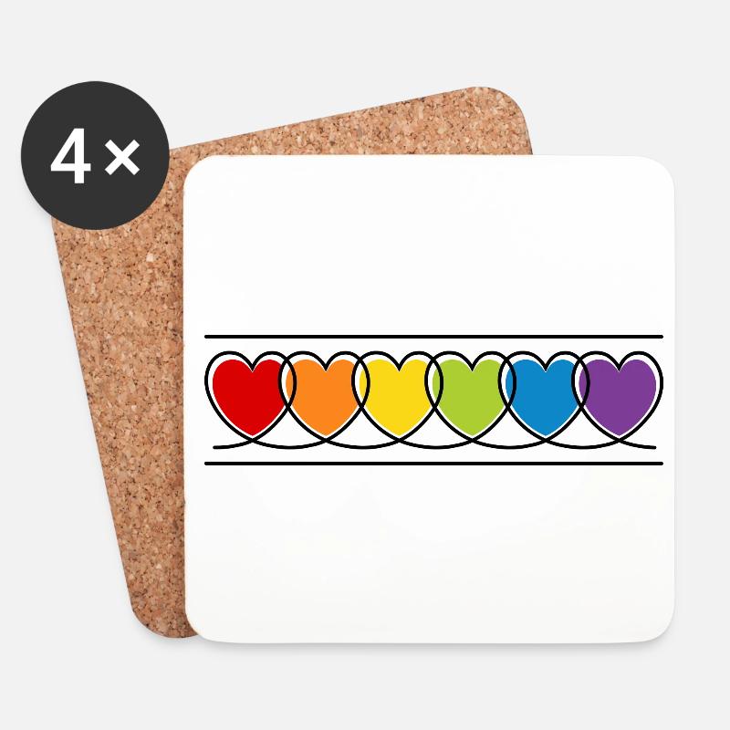 LGBT CSD LGBTQ+ HERZ REGENBOGEN HERZEN PRIDE MONTH - Untersetzer (4er-Set) - Weiß