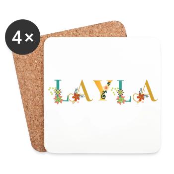 LAYLA Name Art With Flowers Embroidered - Coasters (set of 4) - white - Front