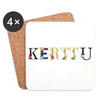 Le nom de KERTTU est décoré de fleurs - Dessous de verre (lot de 4) - blanc - Devant