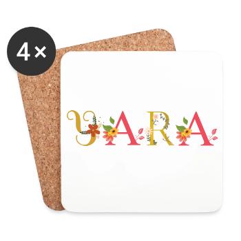 Le nom YARA décoré de fleurs - Dessous de verre (lot de 4) - blanc - Devant