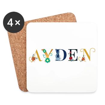 AYDEN Name mit Blumen geschmückt - Untersetzer (4er-Set) - Weiß - Vorne