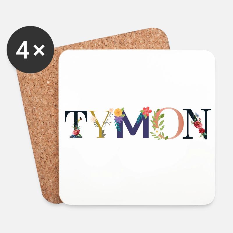 TYMON Name mit Blumen geschmückt - Untersetzer (4er-Set) - Weiß