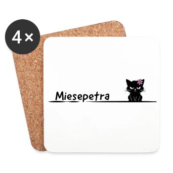 Miesepetra – Drôle de chat Jeu de mots Petra - Dessous de verre (lot de 4) - blanc - Devant