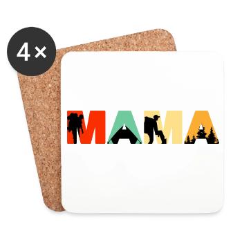 Mama Camping Retro Sunset Hiking Silhouette - Coasters (set of 4) - white - Front