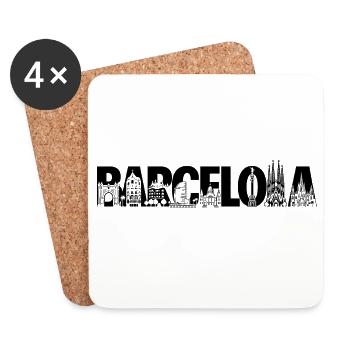 Barcelone, Espagne, Catalogne, silhouette à voir - Dessous de verre (lot de 4) - blanc - Devant