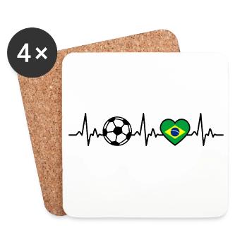 Football Brésil Drapeau Heartbeat Brasili - Dessous de verre (lot de 4) - blanc - Devant