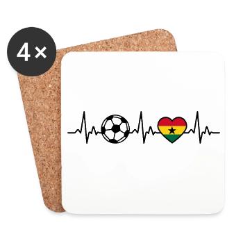 Ghana Soccer Heartbeat Drapeau Ghana Soccer - Dessous de verre (lot de 4) - blanc - Devant