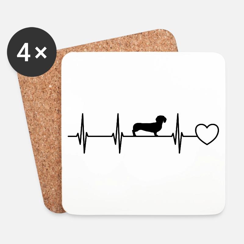 Dackel Herzschlag EKG Puls Herz - Untersetzer (4er-Set) - Weiß