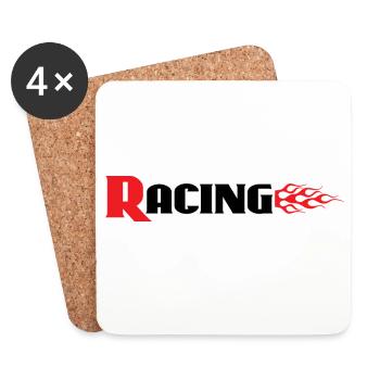 Racing Graphic With Flames - Car Auto Bike Decals - Coasters (set of 4) - white - Front