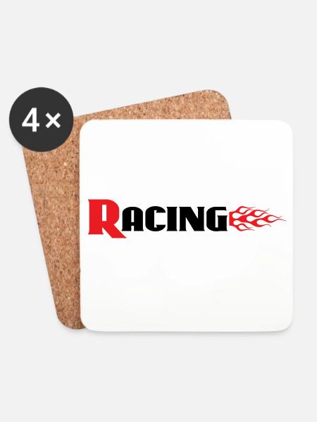 Renngrafik mit Flammen - Auto Auto Bike Decals - Untersetzer (4er-Set) - Weiß