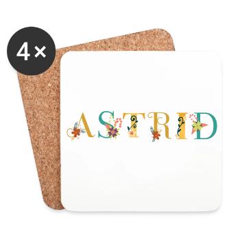 Art du nom ASTRID avec fleurs brodées - Dessous de verre (lot de 4) - blanc - Devant
