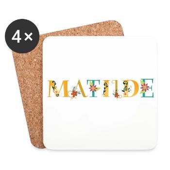 MATILDE Nom Art avec fleurs brodées - Dessous de verre (lot de 4) - blanc - Devant