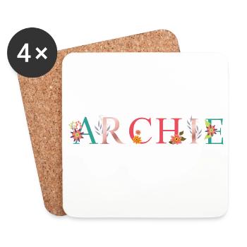 ARCHIE Name Art With Flowers Embroidered - Coasters (set of 4) - white - Front