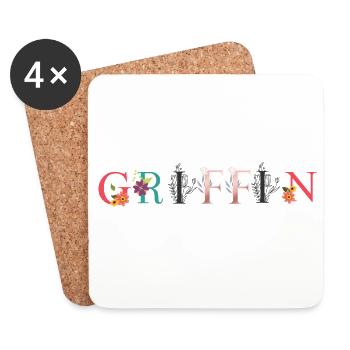 GRIFFIN Name Art With Flowers Embroidered - Coasters (set of 4) - white - Front