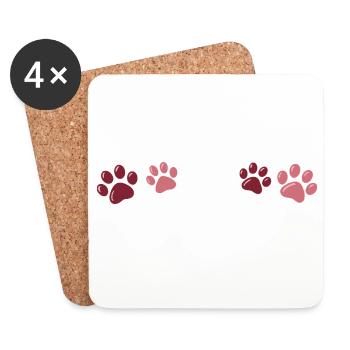 Empreintes de patte rouge bicolores - Dessous de verre (lot de 4) - blanc - Devant