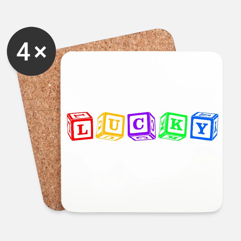 Lucky – Buntes 3D-Würfelbuchstaben-Design - Untersetzer (4er-Set) - Weiß
