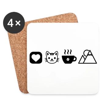 Einfache Hobby Icons Katzen Kaffee Berge Liebe  - Untersetzer (4er-Set) - Weiß - Vorne