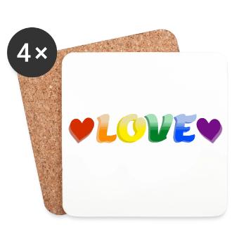 T-shirt arc-en-ciel Love is Love | Cœur du Mois de la Fierté - Dessous de verre (lot de 4) - blanc - Devant