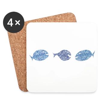 Scribblefisch Blau Muster Kulifisch - Untersetzer (4er-Set) - Weiß - Vorne