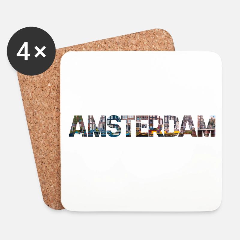 Amsterdam Stadtansicht Typo Collage - Untersetzer (4er-Set) - Weiß