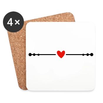 Symbole de Cœur Minimaliste Rouge - Dessous de verre (lot de 4) - blanc - Devant