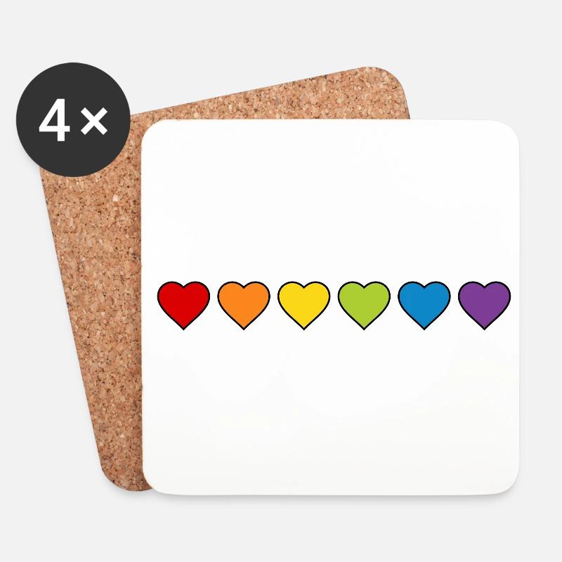 LGBT CSD LGBTQ+ HERZ REGENBOGEN HERZEN PRIDE MONTH - Untersetzer (4er-Set) - Weiß