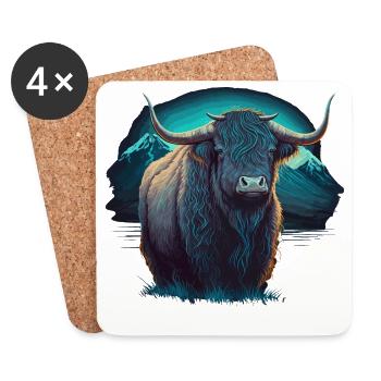 Yak bleu - Dessous de verre (lot de 4) - blanc - Devant