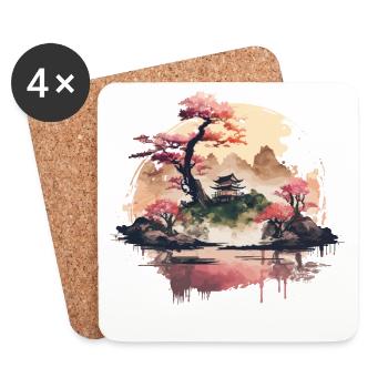 Japanese Landscape - Coasters (set of 4) - white - Front