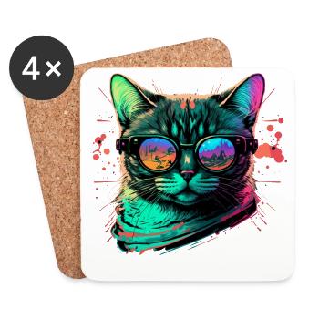 Chat rave - Dessous de verre (lot de 4) - blanc - Devant