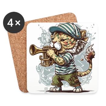 Trompettiste lion - Dessous de verre (lot de 4) - blanc - Devant