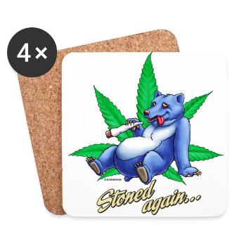 Saufen Kiffen Design stoned Bear - Untersetzer (4er-Set) - Weiß - Vorne