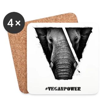 #VeganPower - Elephant - Coasters (set of 4) - white - Front