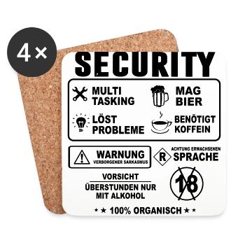 Achtung Security Sicherheitsdienst - Untersetzer (4er-Set) - Weiß - Vorne
